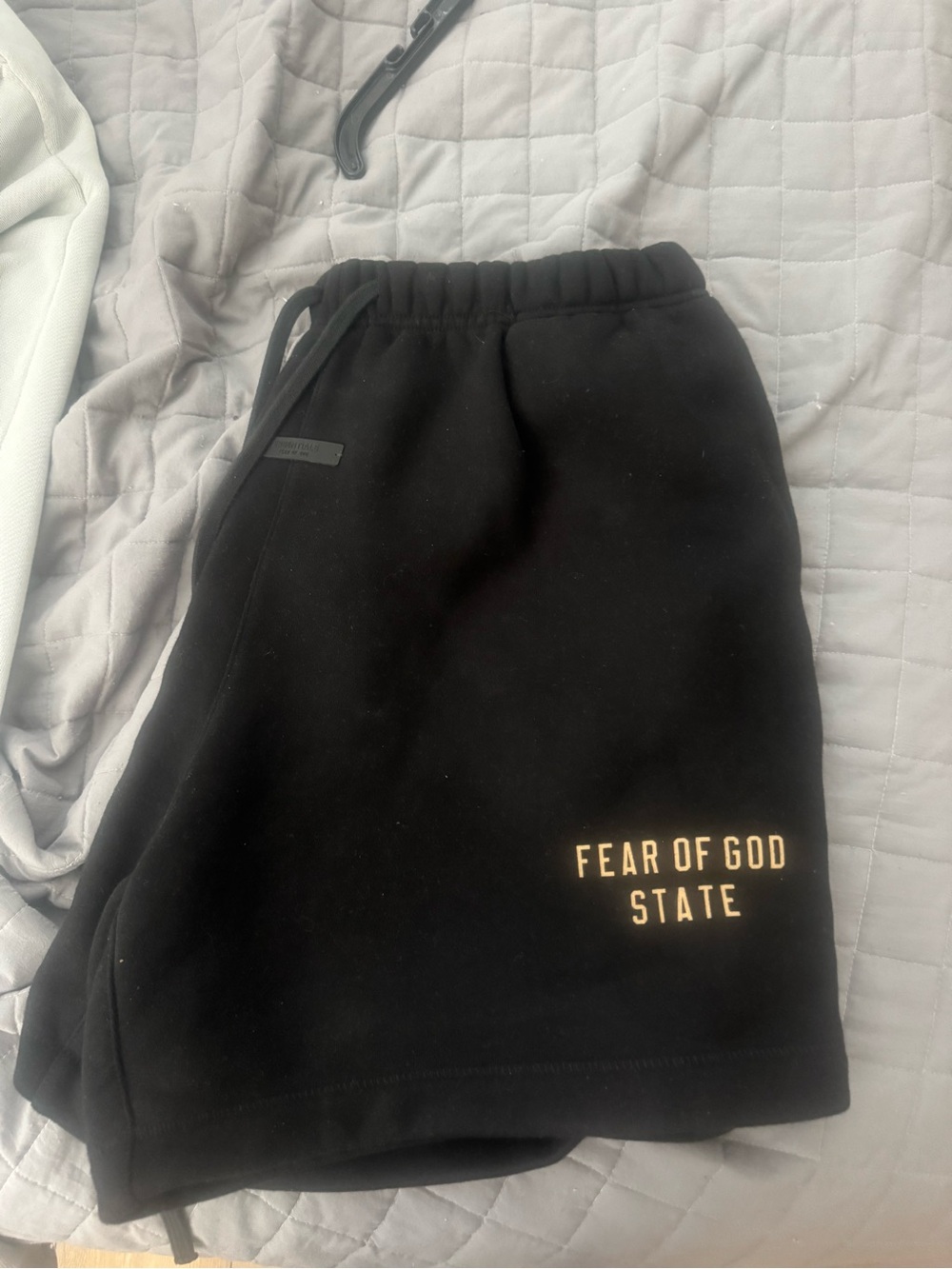 Essentials Black Athletic Logo Shorts with Gold Text
